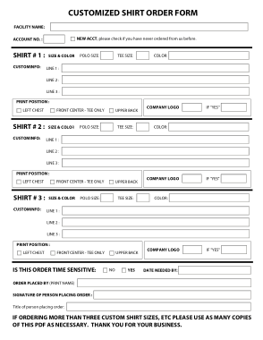 Free Download PDF Books, Customized Shirt Order Form Template