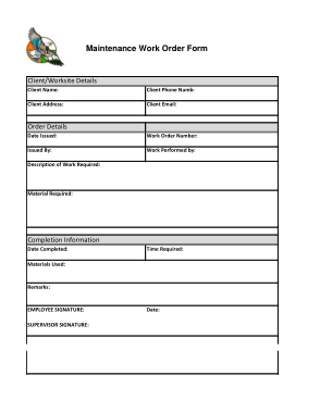 Free Download PDF Books, Simple Maintenance Work Order Form Template