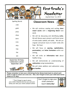 Free Download PDF Books, First Grade Newsletter Template