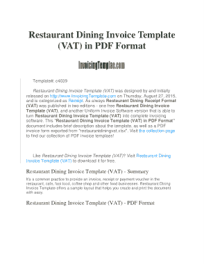 Free Download PDF Books, Restaurant Dining Invoice Template