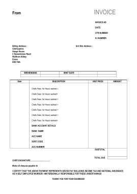 Free Download PDF Books, Fillable Selfemployed Chef Invoice Template