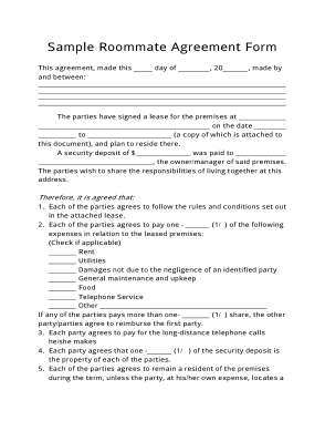 Free Download PDF Books, Blank Roommate Agreement Form Template