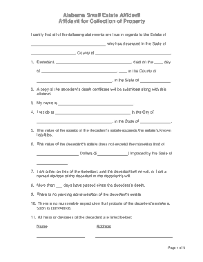 Free Download PDF Books, Alabama Small Estate Affidavit For Collection of Property Form Template