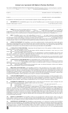 Free Download PDF Books, Arizona Lease Agreement With Option To Purchase Real Estate Form Template