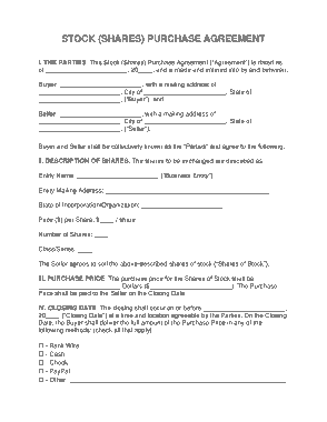 Free Download PDF Books, Stock Shares Purchase Agreement Form Template