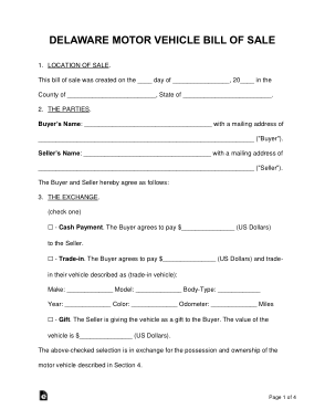 Free Download PDF Books, Delaware Motor Vehicle Bill of Sale Form Template