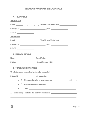 Free Download PDF Books, Indiana Firearm Bill of Sale Form Template