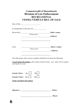 Free Download PDF Books, Massachusetts Vehicle Vessel Bill of Sale Form Template