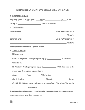 Free Download PDF Books, Minnesota Boat Bill of Sale Form Template