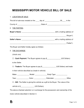 Free Download PDF Books, Mississippi Motor Vehicle Bill of Sale Form Template