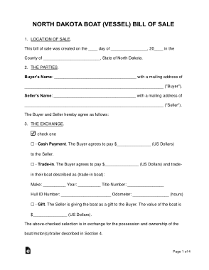Free Download PDF Books, North Dakota Boat Bill of Sale Form Template