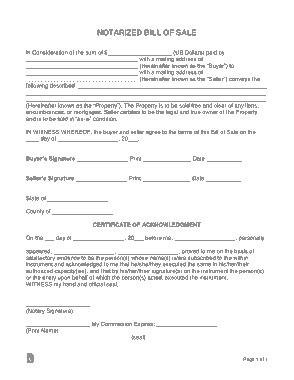 Free Download PDF Books, Notarized Bill of Sale Form Template