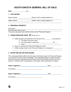 Free Download PDF Books, South Dakota General Personal Property Bill of Sale Form Template
