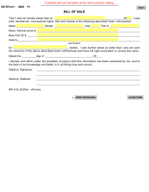 Free Download PDF Books, South Dakota Vehicle Boat Bill Of Sale Mv 016 Template