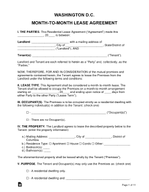 Washington Dc Month To Month Lease Agreement Form Template Free