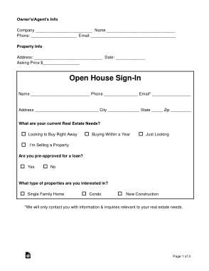 Free Download PDF Books, Real Estate Open House Sign Up Sheet Form Template