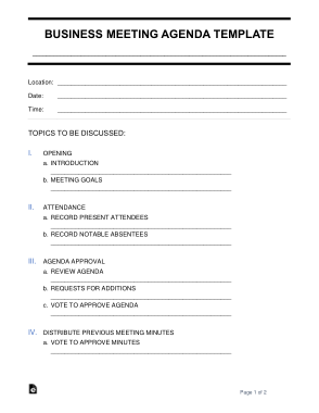 Free Download PDF Books, Business Meeting Agenda Form Template