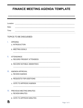 Free Download PDF Books, Finance Meeting Agenda Form Template