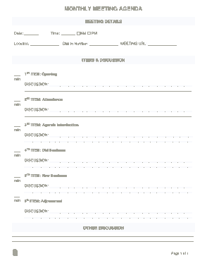 Free Download PDF Books, Monthly Meeting Agenda Form Template