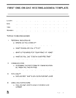 Free Download PDF Books, One On One Meeting Agenda Form Template