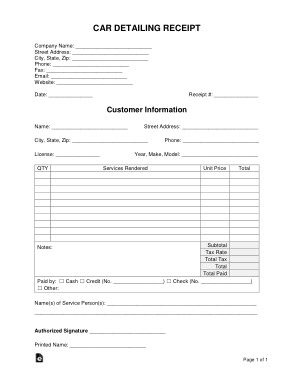 Free Download PDF Books, Car Detailing Receipt Form Template
