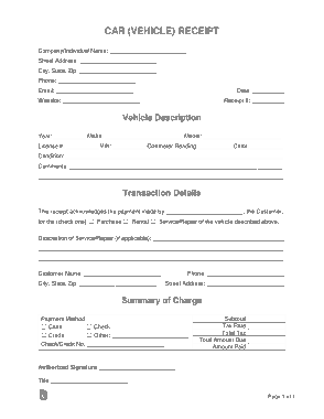 Free Download PDF Books, Car Vehicle Receipt Form Template
