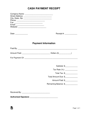 Free Download PDF Books, Cash Payment Receipt Form Template