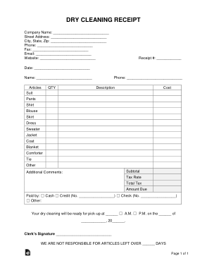 Free Download PDF Books, Dry Cleaning Receipt Form Template