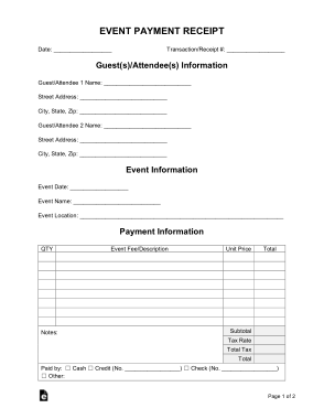 Free Download PDF Books, Event Payment Receipt Form Template