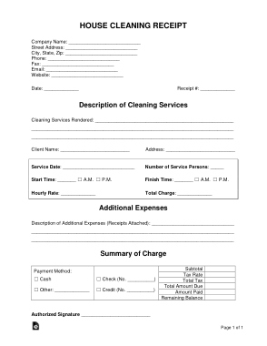 Free Download PDF Books, House Cleaning Receipt Form Template