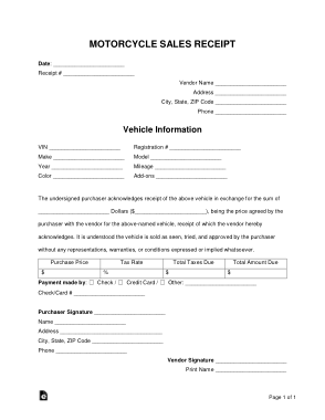 Free Download PDF Books, Motorcycle Sales Receipt Form Template
