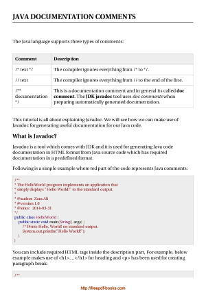 Java Documentation Comments, Java Programming Book