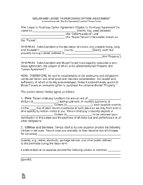 Free Download PDF Books, Delaware Lease To Own Option To Purchase Agreement Form Template