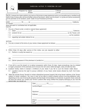 Free Download PDF Books, California 3 Day Notice To Quit Curable Form Template