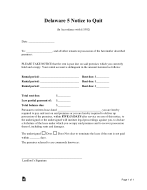 Free Download PDF Books, Delaware 5 Day Notice To Quit Form Template