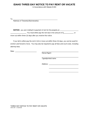 Free Download PDF Books, Idaho 3 Day Notice To Quit Form Nonpayment Cao Ud 1 Form Template