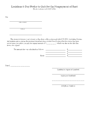 Free Download PDF Books, Louisiana 5 Day Notice To Quit Nonpayment Rent Form Template