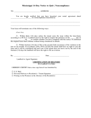 Free Download PDF Books, Mississippi 14 Day Notice To Quit Noncompliance Form Template