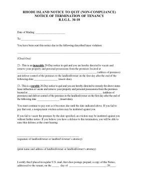 Free Download PDF Books, Rhode Island 20 Day Notice To Quit Noncompliance Form Template
