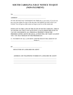 Free Download PDF Books, South Carolina 5 Day Notice To Quit Form Nonpayment Form Template