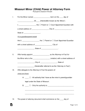 Free Download PDF Books, Missouri Minor Child Parental Power Of Attorney Form Template