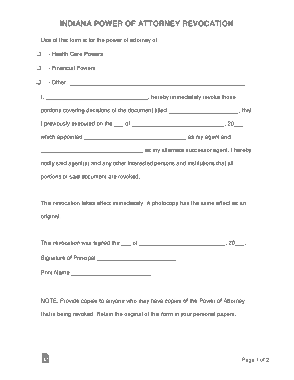 Free Download PDF Books, Indiana Power Of Attorney Revocation Form Template