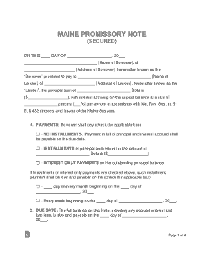 Free Download PDF Books, Maine Secured Promissory Note Form Template
