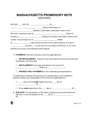 Free Download PDF Books, Massachusetts Secured Promissory Note Form Template