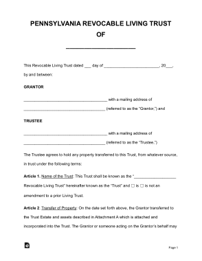 Free Download PDF Books, Pennsylvania Revocable Living Trust OF Form Template