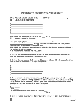 Free Download PDF Books, Minnesota Roommate Agreement Form Template