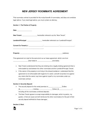Free Download PDF Books, New Jersey Roommate Agreement Form Template