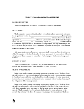Free Download PDF Books, Pennsylvania Roommate Agreement Form Template