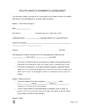 Free Download PDF Books, South Dakota Roommate Agreement Form Template