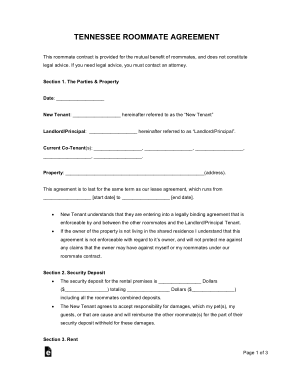 Free Download PDF Books, Tennessee Roommate Agreement Form Template